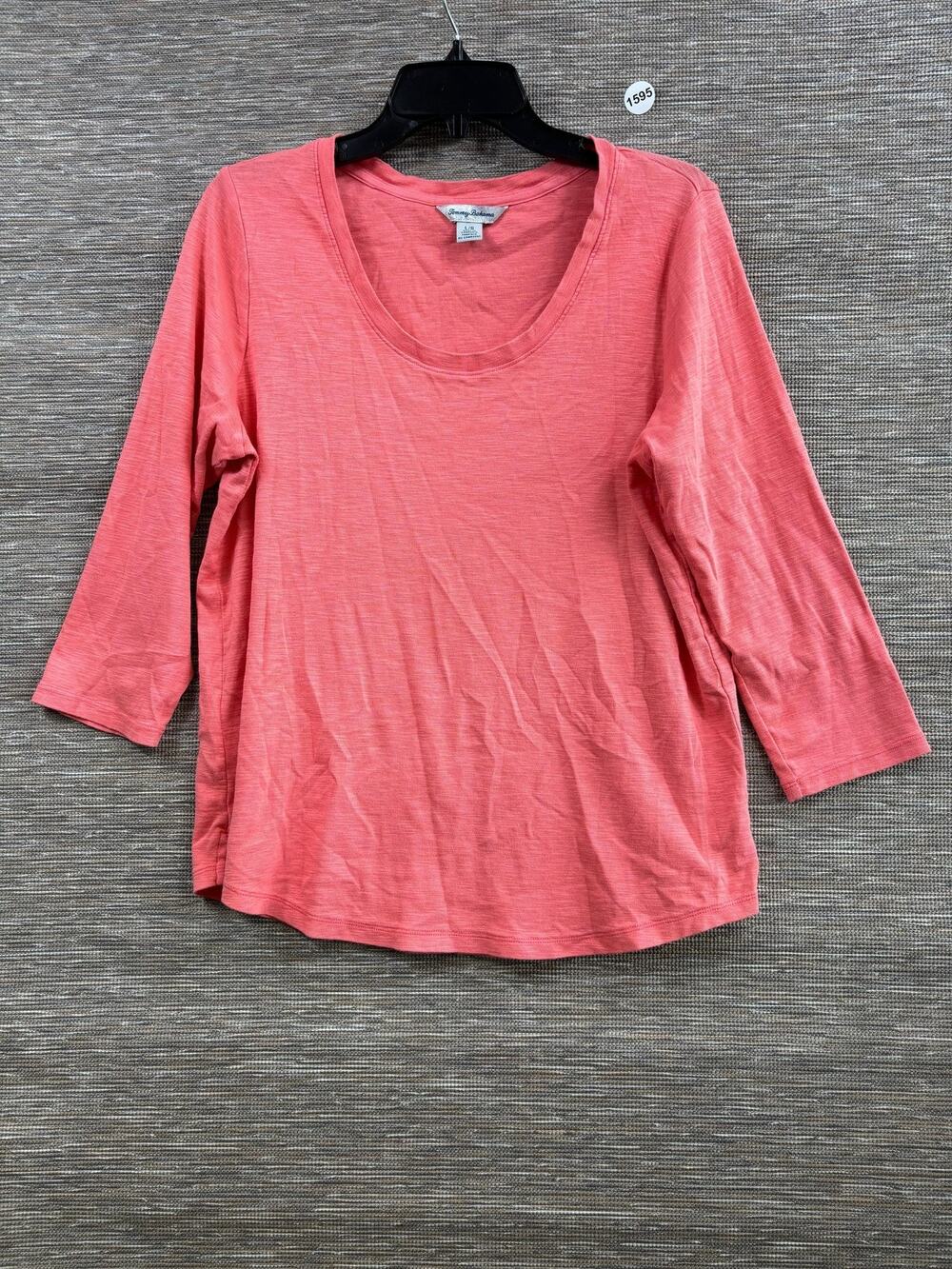 Tommy Bahama Tee Womens Size L Pink 3/4 Sleeve Scoop Neck 100% Cotton Top